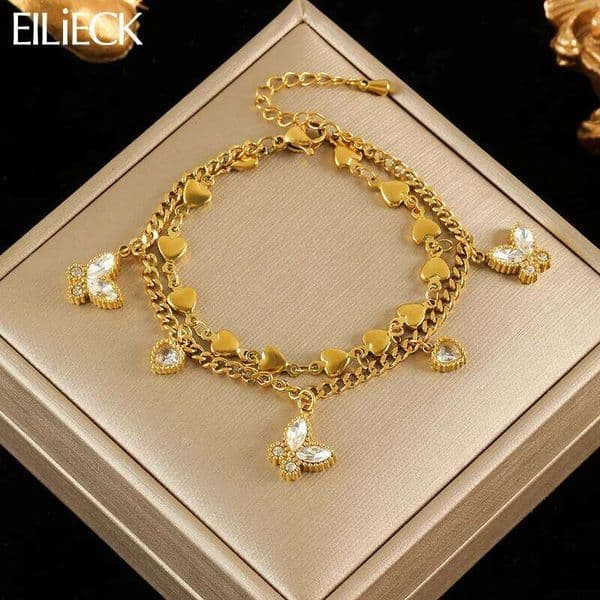 EILIECK 316L Stainless Steel Cubic Zirconia Butterfly Chain Bracelet For Women New Rust Proof Office Ladies Chic Jewelry Gift S260314
