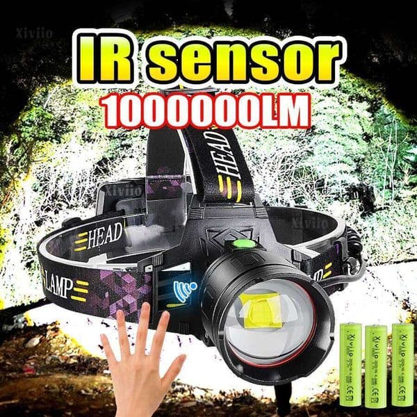 2026 1000000LM Powerful LED Headlamp XHP199 Headlight Rechargeable Flashlight High Power Outdoor Head Lamp Fishing Light 26L0316