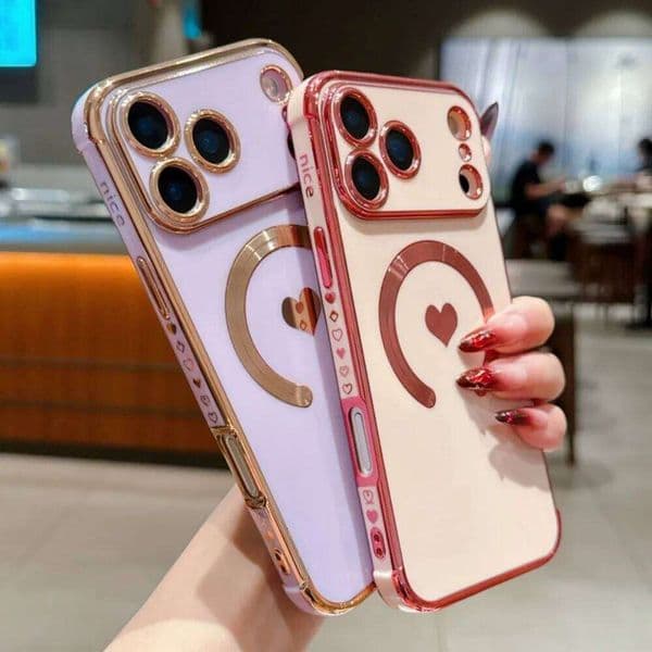 Electroplating Heart Love Pattern Phone Cover For iPhone 17 Pro 17Pro Max Case Shockproof Protective Cases Coque Sleeve Capa 26L0316