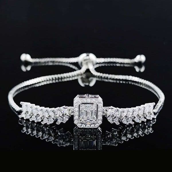 New Luxury Rectangle Charm Silver Color On Hand Bracelet For Women Wedding Girl Gift Wholesale S7974 S260314