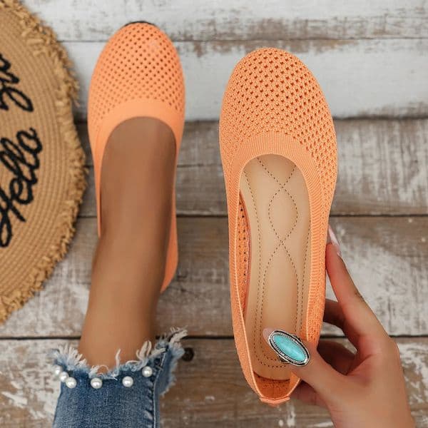 CrossBorder Solid Color Round Toe Feizhi Flat Ballet Casual Breathable Knit SlipOn Work Shoes 260306BANJIA