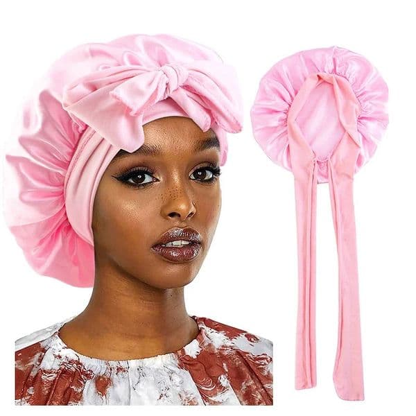 Satin Sleeping Cap for Women Solid Wide Band Stretch Head Tie Silky Bonnet Edge Wrap Nightcap Hair Care Shower Cover 260312