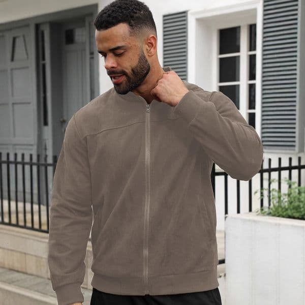 2026 Autumn Suede Solid Designer Jacket Color Men's Zipper Jacket Casual Retro Long Sleeve Cardigan Coat For Men