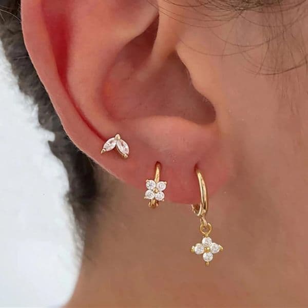 Charm Hoop Earrings 3PC Zircon Flower Pendant Stainless Steel Set For Women Tiny Cartilage Earring Piercing Jewelry Aretes AA