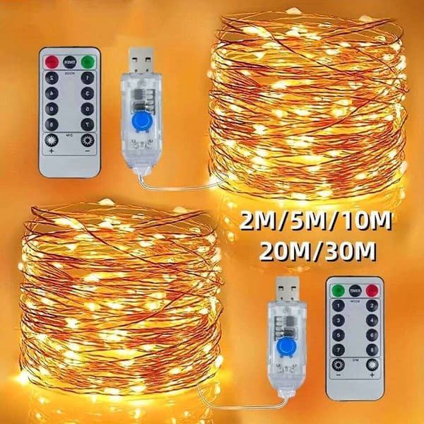 USB Led String Light 5M/10M/20/30M Telecontrol 8Mode Remote Control Lights Fairy garlands Wedding Christmas Holiday Decor lamps 26Y0314
