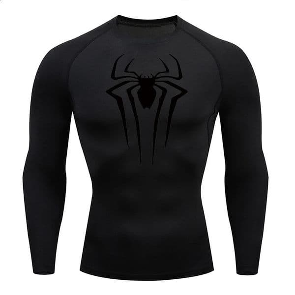 Spider Print Long Sleeve Compression Shirts for Men Gym Workout Rash Guard Undershirts Baselayers Athletic Quick Dry Tees Tops 260311