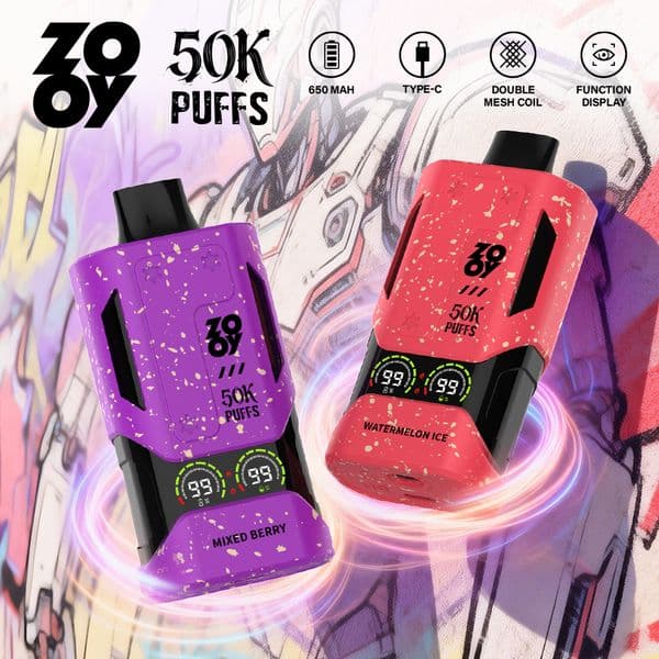 Jednorazowe papierosy ZOOY Mecha 50000 Puffs Adjustable Airflow 40k 50K 60K 70K 80K Disposable Vape 2 Mesh Coil with Smart Display Nic 2% 3% 5% Vaper 50K EU send