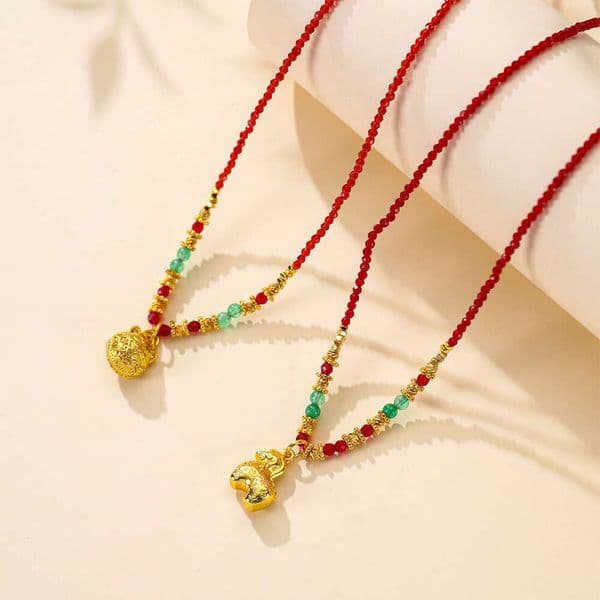 New Chinese-Style Fortune Cat Pendant With Red Spinel Beads Necklace, Versatile, Light Luxury, High-End Clavicle Chain For Women, New Model B5