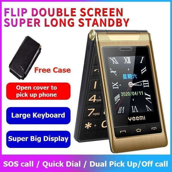 4G LTE Two Displays Foldable Senior Cellphone Large Key SOS Call Speed Dial Torch Loud Sound BT Blacklist Flip Mobile 26H0316