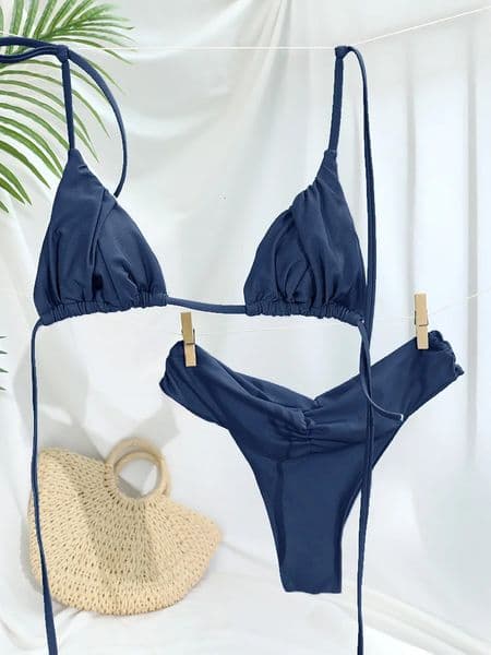 Sexy Folds Bikini Set Solid Micro Bikinis Women Swimsuit Female Triangle Swimwear Beach Wear Bathing Suit 260312BJ
