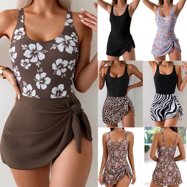 2025 New European and American Fashion Printed Slimming Covering One-Piece Women's Skirt Swimsuit