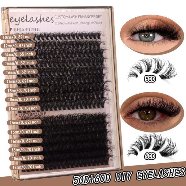 DIY Individual Eyelashes Thick Fluffy DIY Cluster Lashes Kit with Lash Bond & Seal Tweezer Handmade Reusable D Curled Cluster Segmented Eyelash Extensions
