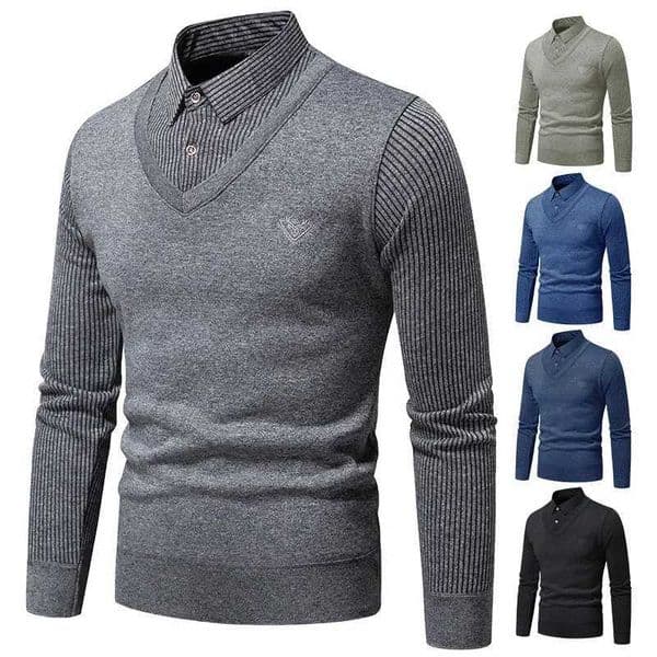 Autumn and Winter New Collection with Fleece Fake Two Piece Long Sleeved Polo Shirt for Men Fashionable and Casual Versatile To W260316