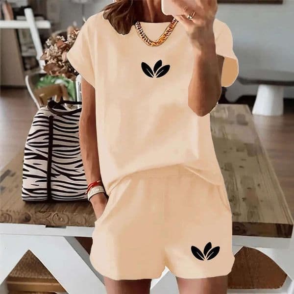 Gym Clothing Fitness Wear European American Style Short Sleeved Casual Women's Clothing Comfortable And Suitable For Outdoor Wear Shorts Set With Print Sportswear