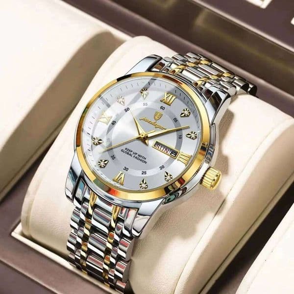 POEDAGAR Original Trendy Man Watch Waterproof Luminous Date Week Watches for Men Stainless Steel Men's Quartz Wristwatches Reloj