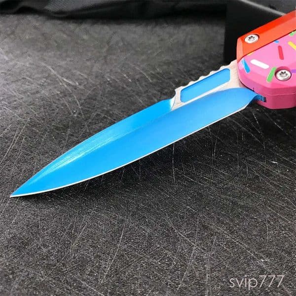 pocket knife Donut couteau fixed blade knife Dessert Warrior OTF Tactical Knife D2 Blade Pink Aluminum Alloy Inlay G10 Handle Survival hunting self defense ED