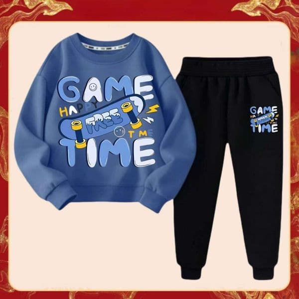 Spring Children Boy Clothes Set Kid 'GAME TIME' Printed Sweatshirts Pullover Top And Pants 2 Pieces Suit Baby Girls Tracksuits S260314