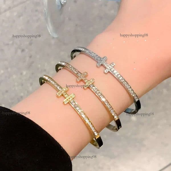 Letter H Diamond-Studded Designer Double T Bracelet Fashion Titanium Steel Jewelry Women's Holiday Gift
