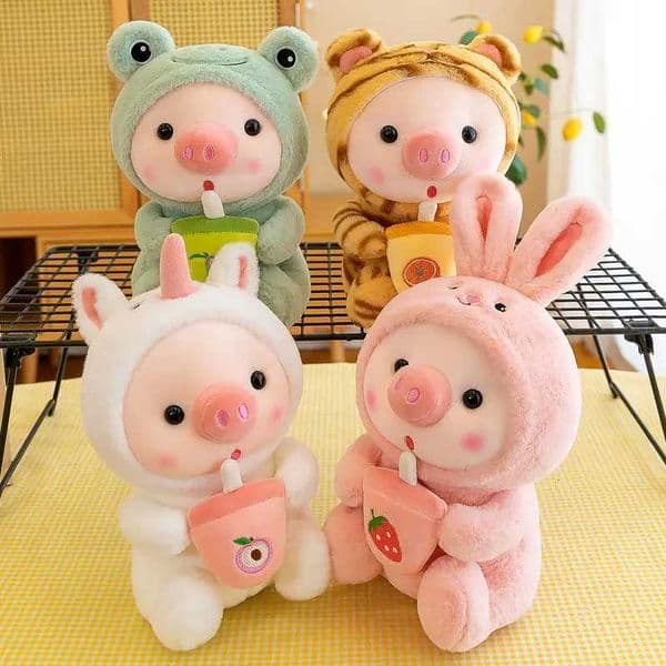 25cm Kaii Bubble Pig Plush Toy Stuffed Animal Bunny Frog Tiger Soft Pillow Cup Milk Tea Boba Plushies Doll For Kids Girls GiftXJ260316