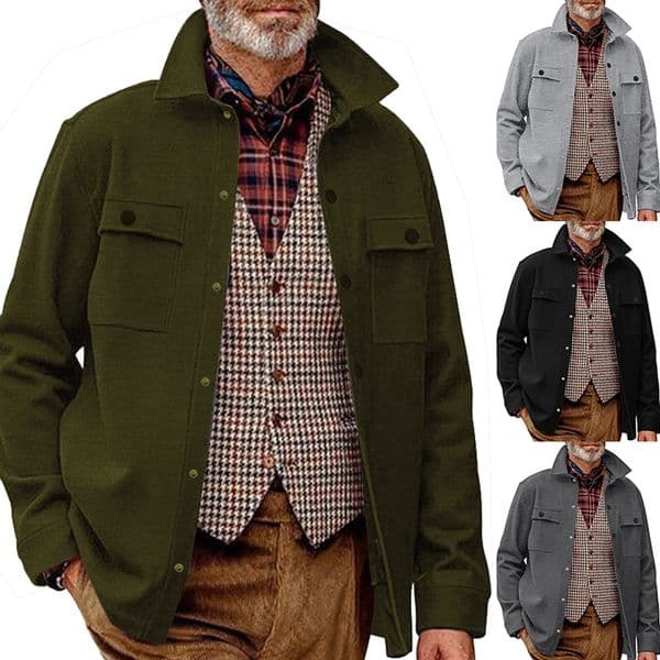 Spring And Autumn European And American Casual Men's Clothing Fleecelined Designer Jacket Collar Jacket European Size Singlebreasted Solid