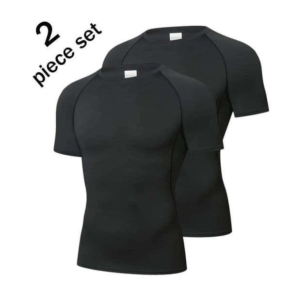 2026 Gym Clothe Set 2 Pcs Men's Running workout set Compression T Shirts Quick Dry Soccer Jersey Fitness Jogging Sportswear Gym Sport Short Sleeve Shirt Sport B