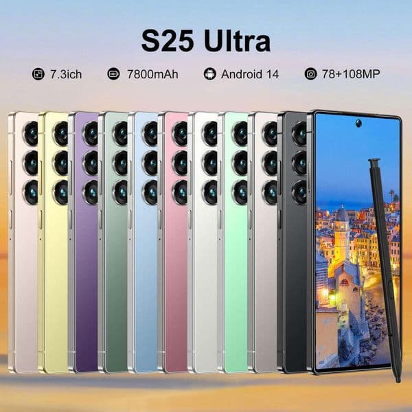 S25 Ultra new cross-border smartphone, flat screen with center punch-hole, 7.3inch octa-core Android 14, 3+64GB thumbnail 2