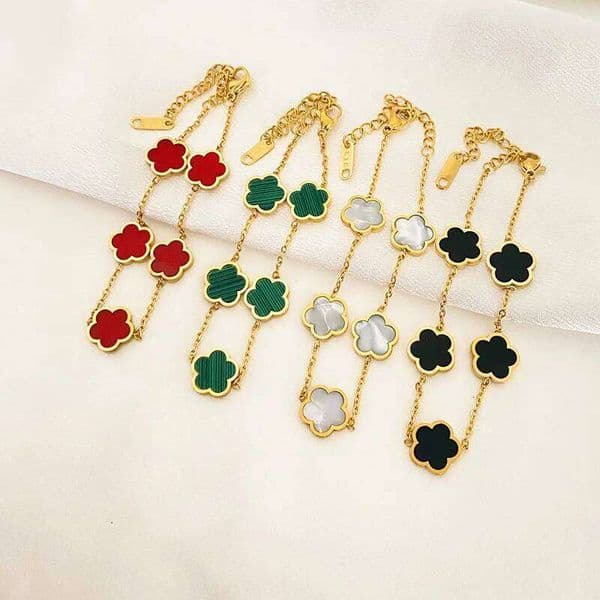 Stainless Steel Five Flower Charm Bracelet Gold Plated Clover Elegant Bracelets Modern Fashion Jewelry for Women Girls Gifts S260314