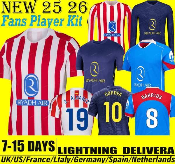 25 26 Atleticos Madrides soccer jerseys GRIEZMANN LLORENTE KOKE ALEX BAENA ALMADA football shirt men kids kit sets uniforms ALVAREZ 2025 Gallagher shirts