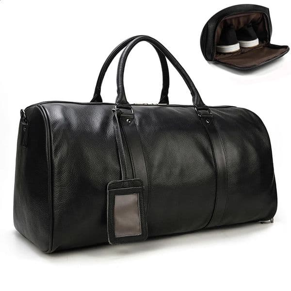 Natural Cowskin Travel Bags Waterproof Mens Leather Overnight Bag Handbag For Plane Luggage Men Male Weekend Bag Business 55cm 260313