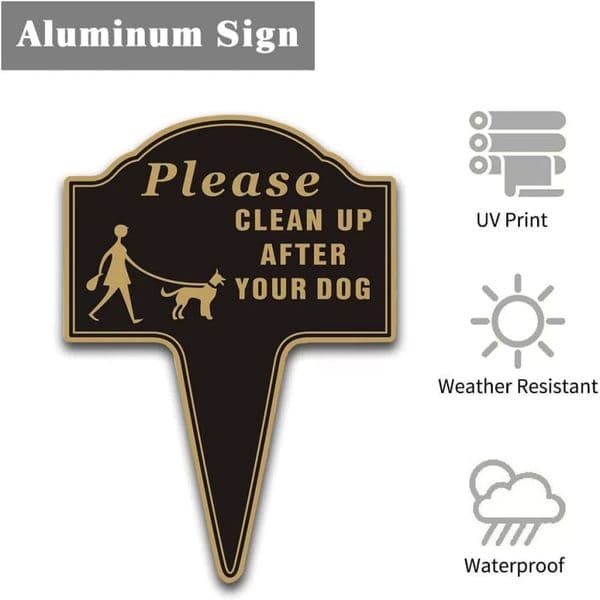 50pcs Clean Up after Your Dog No Pooping Sign, 13.6"x9.6" Metal Sign for Yard with Integrated Stake, Double Sided Printed, Outdoor Use