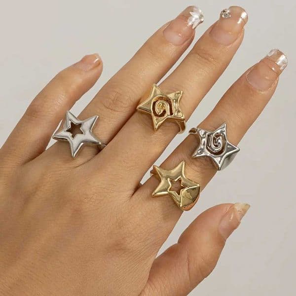 Personality Cute Hollow Five-pointed Star Spiral Couple Rings for Women Charm Geometry Pentagram Men Finger Jewelry Y2K GiftXJ260316