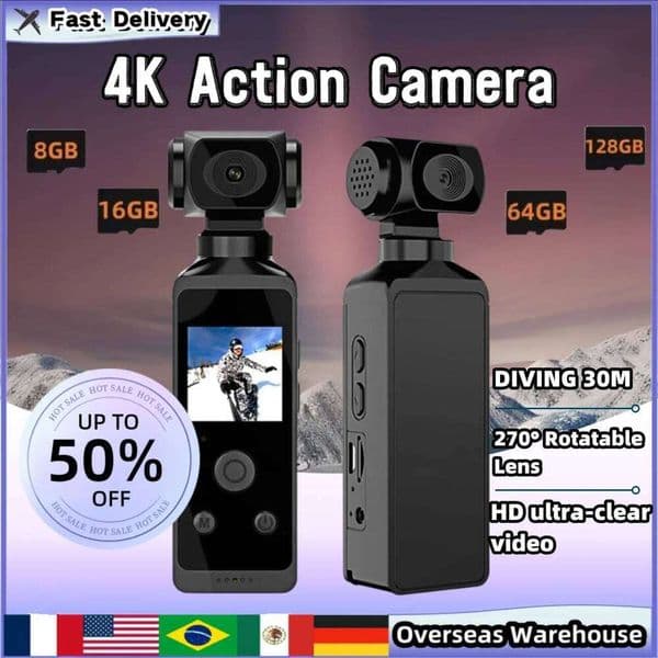 4K 1080P WiFi Full HD Pocket Camera 270 Rotatable Mini Outdoor Sport DV With Waterproof Case Video Camcorders Gift 26L0316