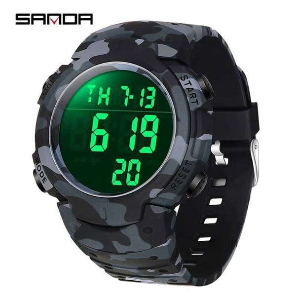 SANDA 2182 Men's Electronic Camouflage Multi functional Fashion Cool Waterproof Silicone Strap Watch
