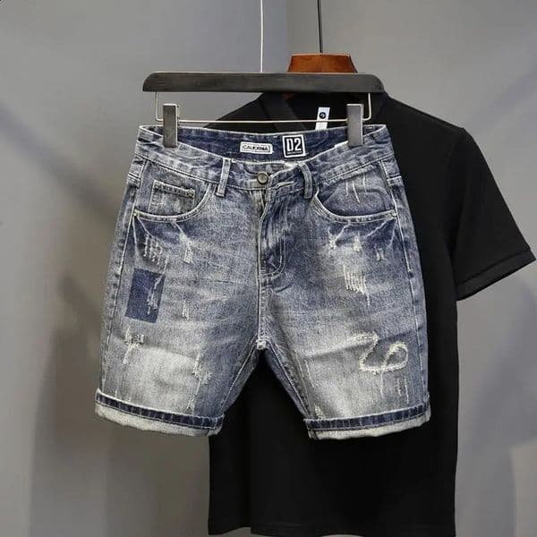 Korean y Clothing Mens Summer Denim Knee Length Shorts Fashion ner Ripped Hole Cowboy Korean Slim Short Pants 260316
