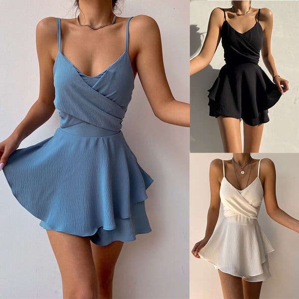 2026 European and American Summer New Designer Women's Fashion Solid Color Strap A9 Zipper jumpsuit