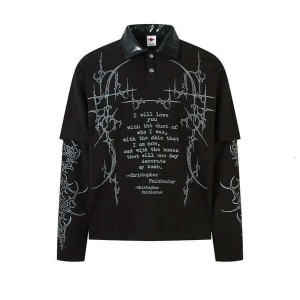 Men's Fashion Graffiti T Shirt High Street Printed Oversized Designer Fashion 2026 Y2k Tees Fake Two Piece Loose Fit Long Sleeve Tops