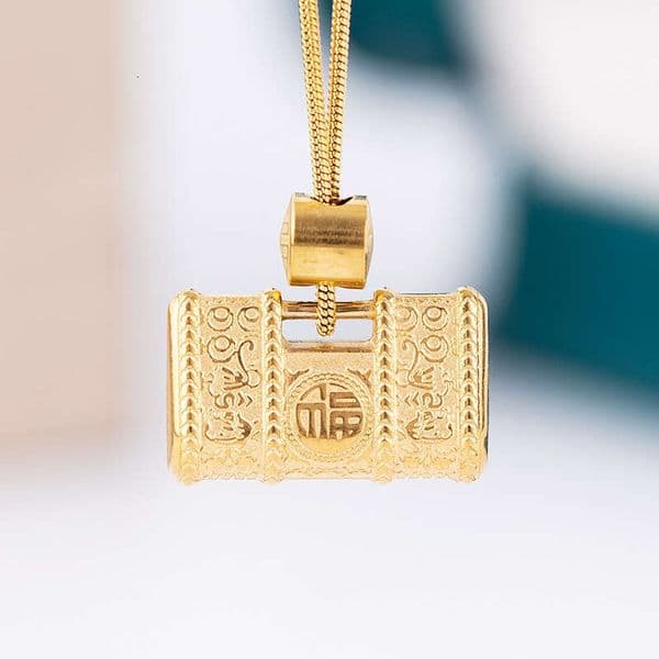 Vintage Titanium Steel Fortune Character Heart Necklace For Women, Non-Fading Clavicle Chain, Auspicious Peace And Longevity Lock Pendant, Chinese Trend B5 1