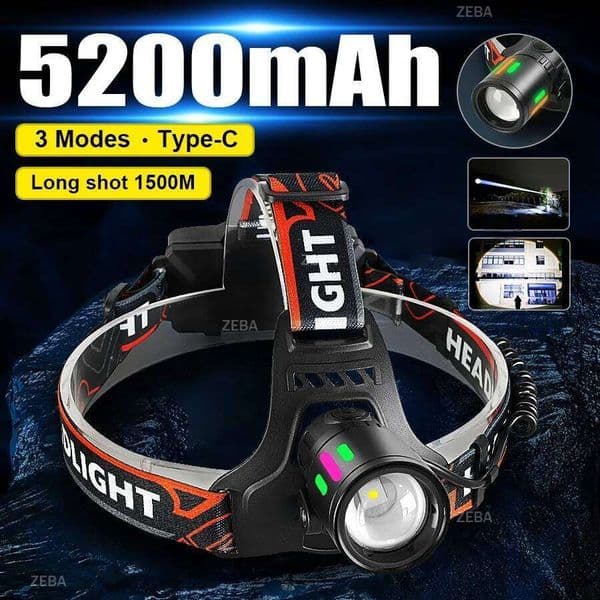 2026 100000LM High Power Headlamp Alloy 5200mAh Work12 Hours Headlight Rechargeable Lantern Work Fishing Front LED Head 26L0316