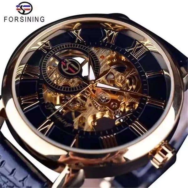 FORSINING 99A Antique Manual Mechanical Watch Fashionable Luminous Hollow Leather Strap Luxurious and Elegant Men's Clock