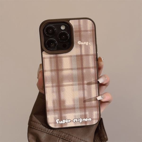 Brown Plaid Phone Case For Iphone 16 15 14 13 Pro 12 11 Max Plus 16Promax Leather 16Pro Phone Case 15Pro Creative 15Promax Cover 14Pro Hard 14Promax 12Pro 13Promax Shell