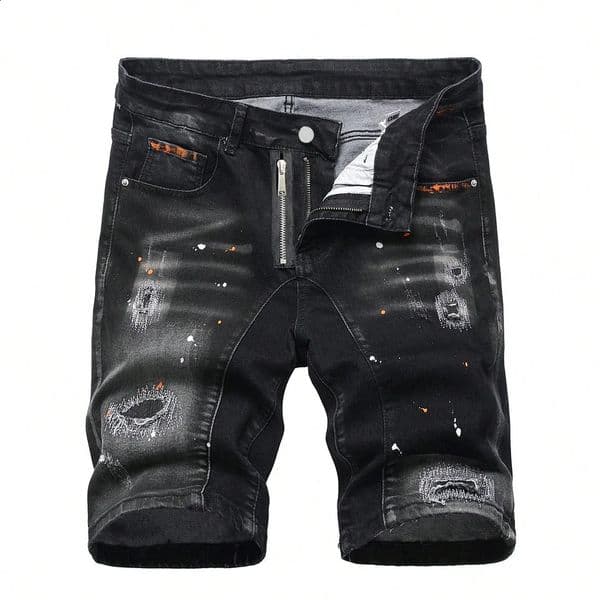 Summer Ripped Shorts Jeans Men Denim Shorts Pants Straight Stretch Casual Cool Thin Knee Length Fashion Daily Trousers 260316