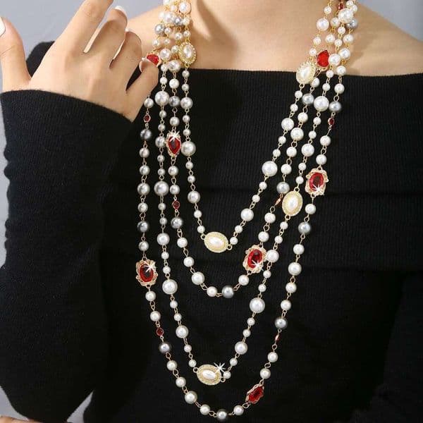 Cross-Border New Product: Shi Jia Layered Long For Women, Light Luxury Sweater Chain, Multi-Layered Gemstone And Pearl Necklace B5