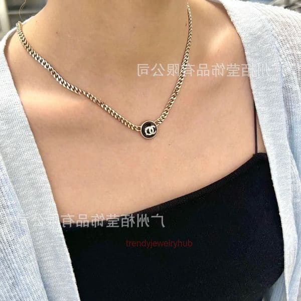 cc necklace jewerly for women double C button necklace luxury collarbone chain channels necklace
