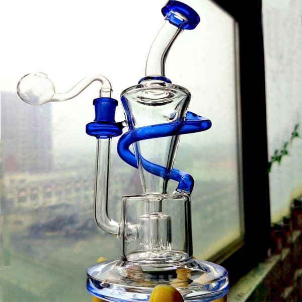 Klein Recycler Oil Bong Smoking Glass Pipe Bubbler Hookahs Shisha Heady Water Pipes Smoke Accessory With 14mm Banger
