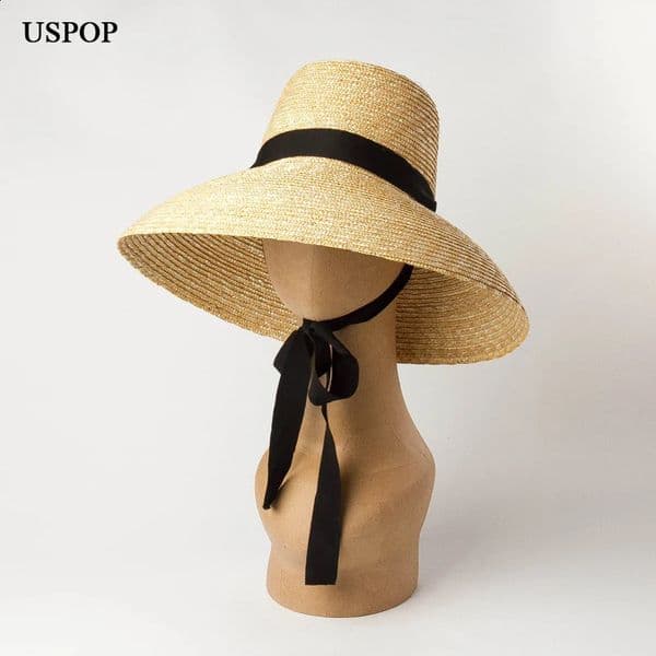 USPOP summer hats for women natural wheat straw hats high flat top long ribbon le-up sun hats wide brim beh hats 260313 Z260427