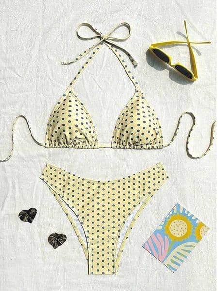 Vzvn Sexy Polka Dot Laced Up Bikinis Women Split Swimsuit Beach Brazil Bikini 2026 New All Season Backless Bikinis 2 Piece SetXJ260317