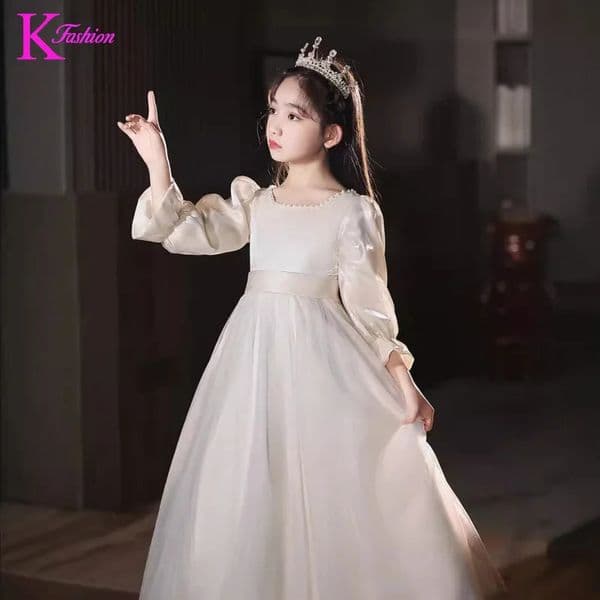 Elegant Dress For Girl Childrens Formal Clothes Wedding Performance Cello Girls White Dress Princess Clothing 3-12Y 260312