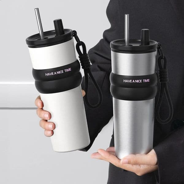 Stainless Steel Vacuum Insulated Bottle with Straw Leak-proof Thermos for Cold Portable Water Bottle for Travel Sports 260313