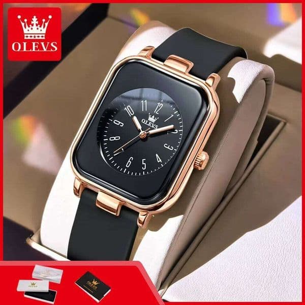 OLEVS 9961 Quartz Watches For Women Comfortable Silicone Strap Square Dial Simple Fashion Original Waterproof Ladies Wristwatch