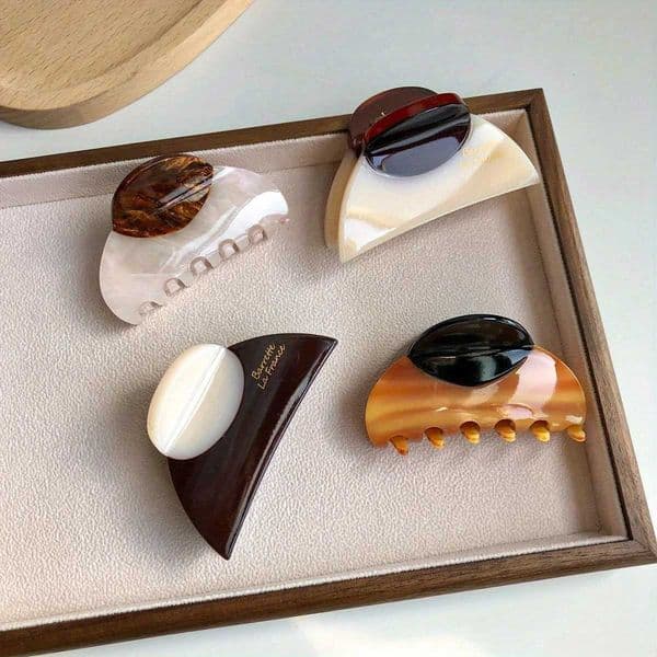 1Pc Elegant Vintage French Hair Clip Two-Tone with Wood Grain Marbled Design Perfect for Casual Daily Dressing Cute Hair Clips H260317